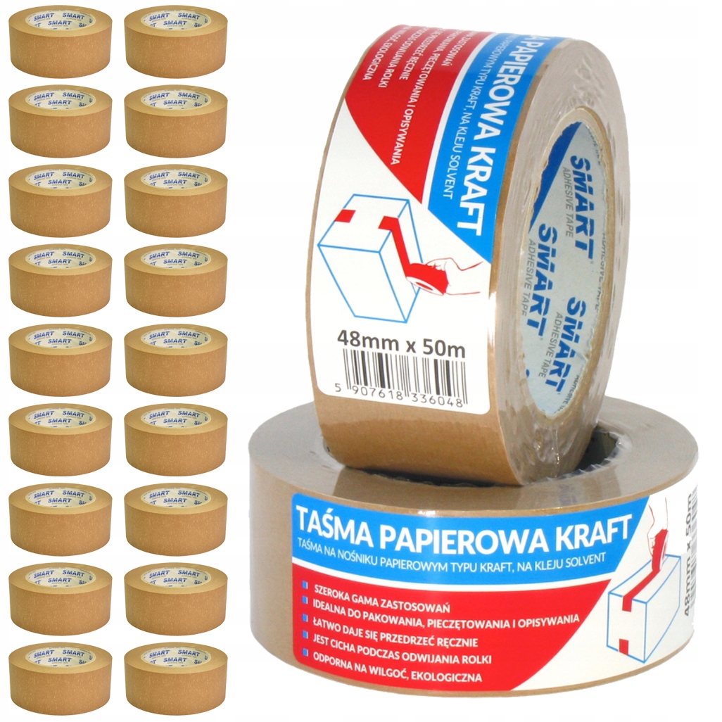 18x Taśma Papierowa Kraft 48x50 Solvent Brąz Smart