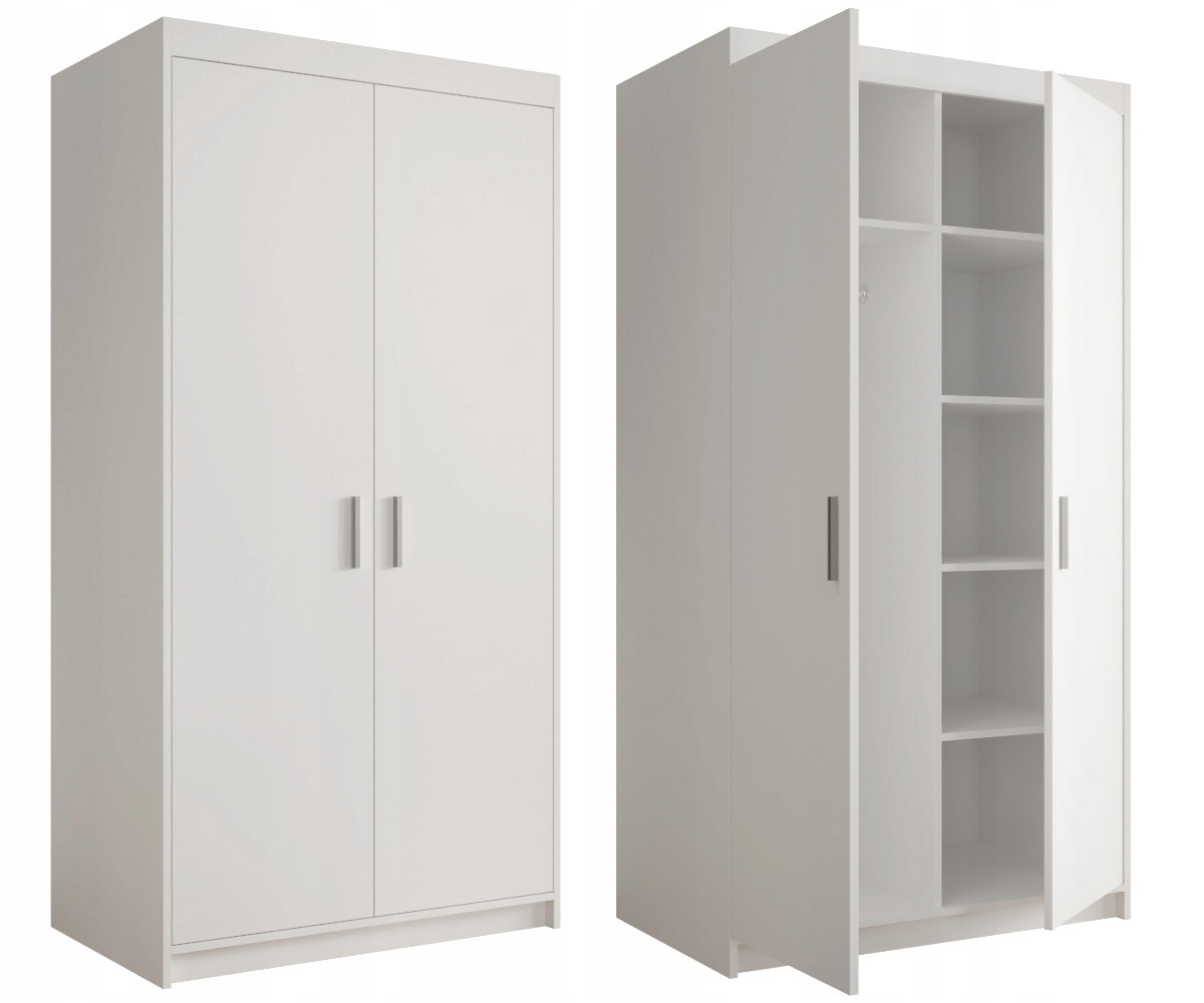 Skříň 2-dveřová Klasická Bílá 90 cm LESZ1 Šatní skříň Malý regál O-sofa
