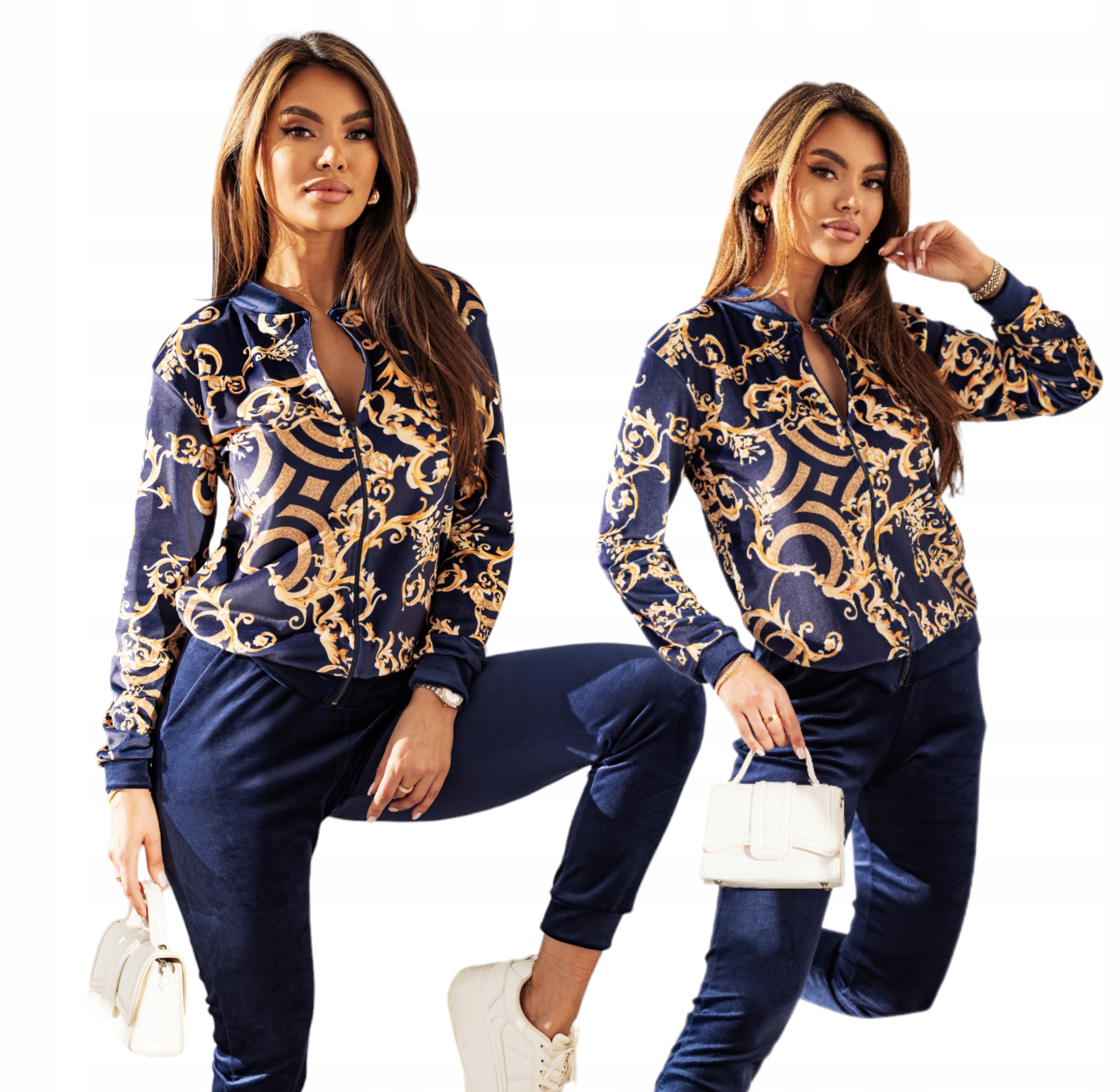 Polský Komplet Pl Teplákovka Velurové Kalhoty A Bomber vel L XL tmavě modrá