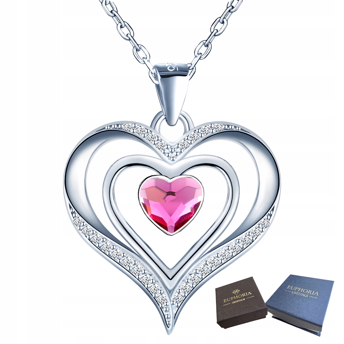 Stříbrný náhrdelník 925 Srdce s zirkony Křišťál jako Dárek k narozeninám