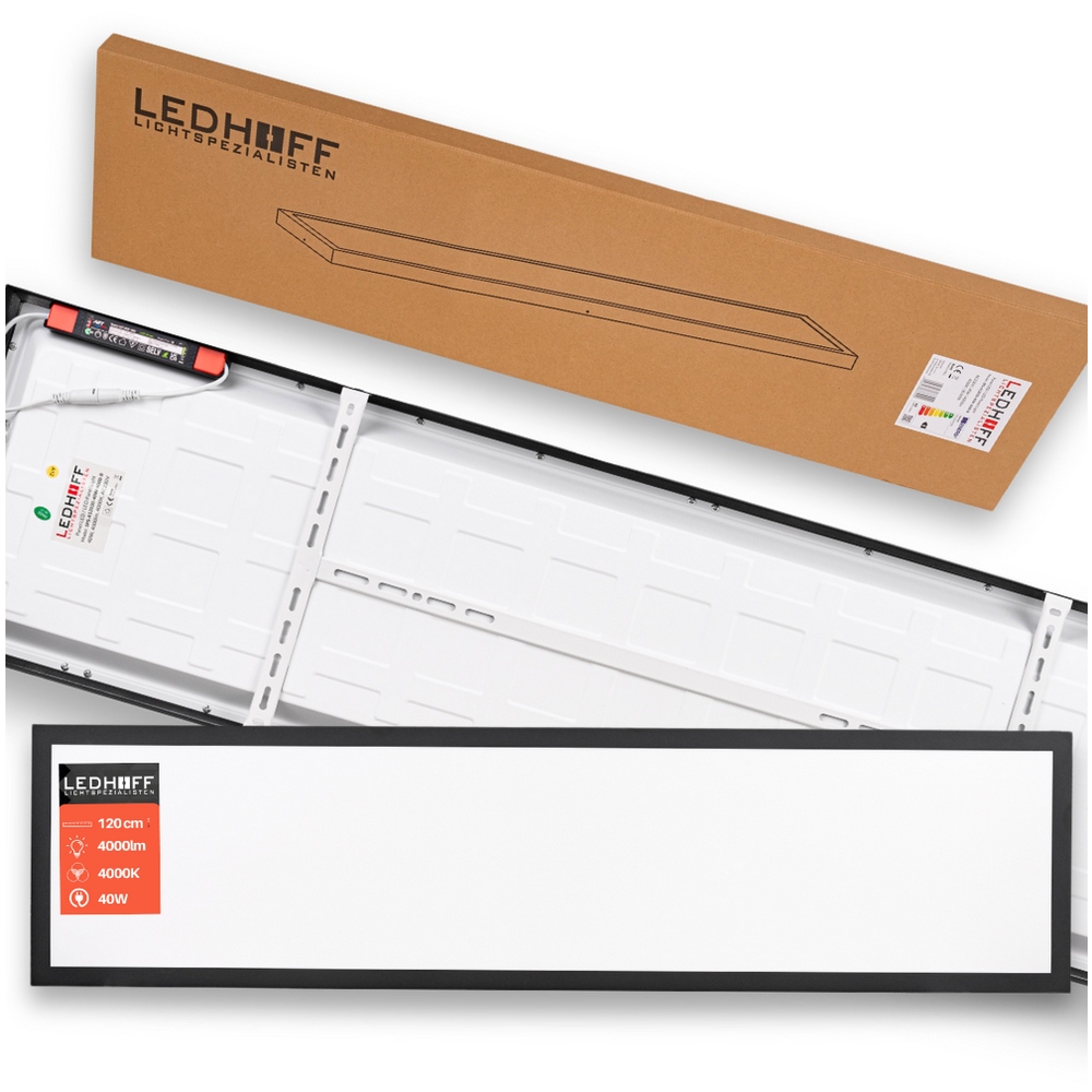 Panel Led sufitowy Plafon Natynkowy 120 x 30cm Mocny Lampa Kaseton czarny