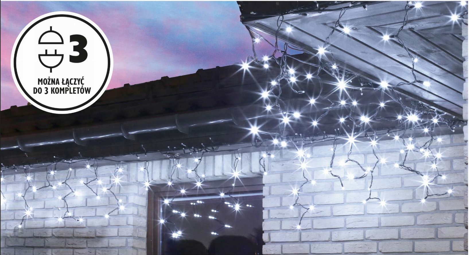 Led záclona/sople Bulinex 200led bílá, studená barva, délka 9,6 m