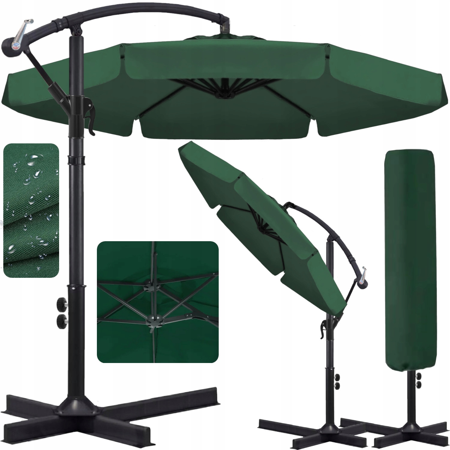 Parasol ogrodowy Duży Składany Solidny z Wysięgnikiem i Falbaną Pokrowiec