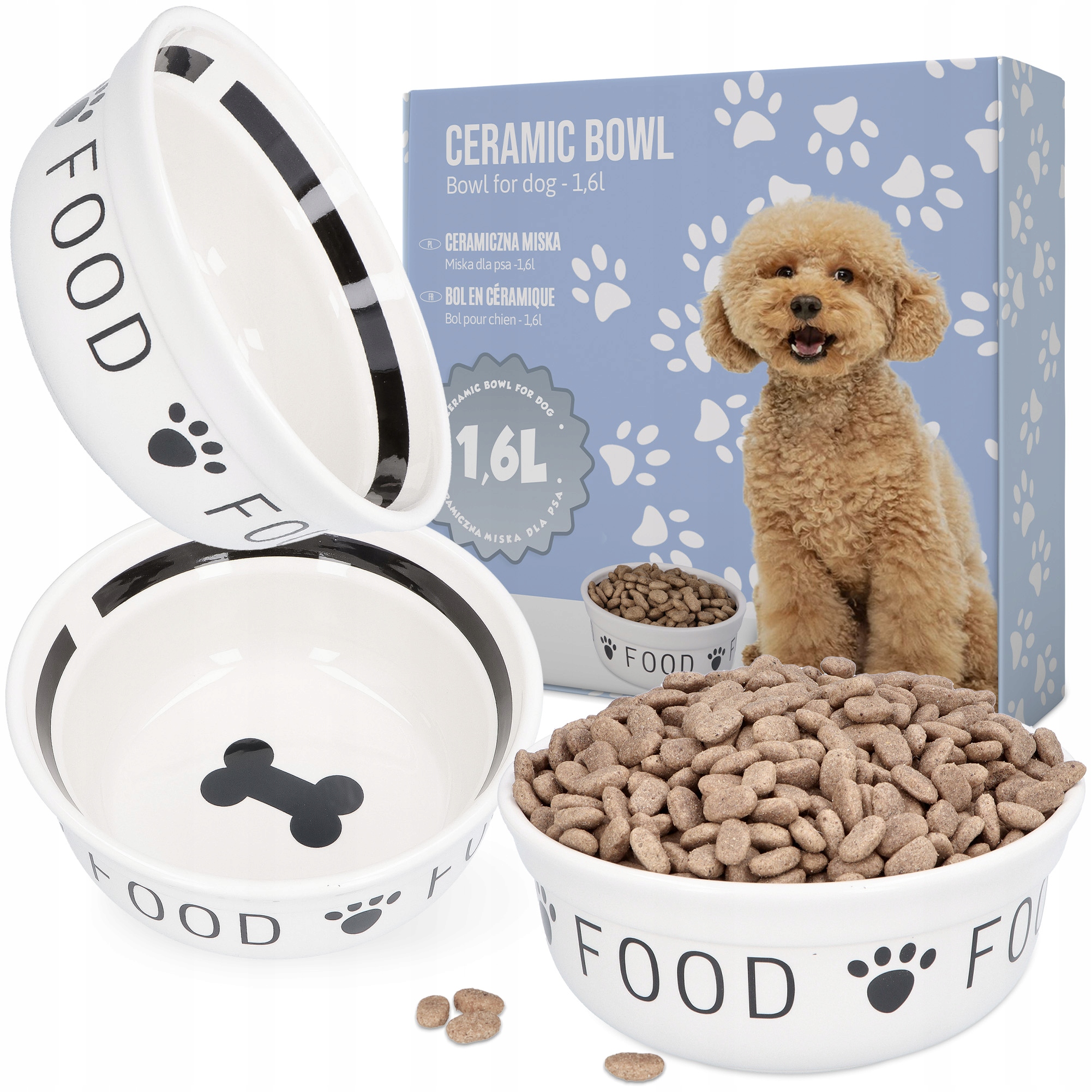 Levně Miska Pro Psa Štěňata 1,6 Keramická miska na krmivo pro zvířata Bílá Trw 8K