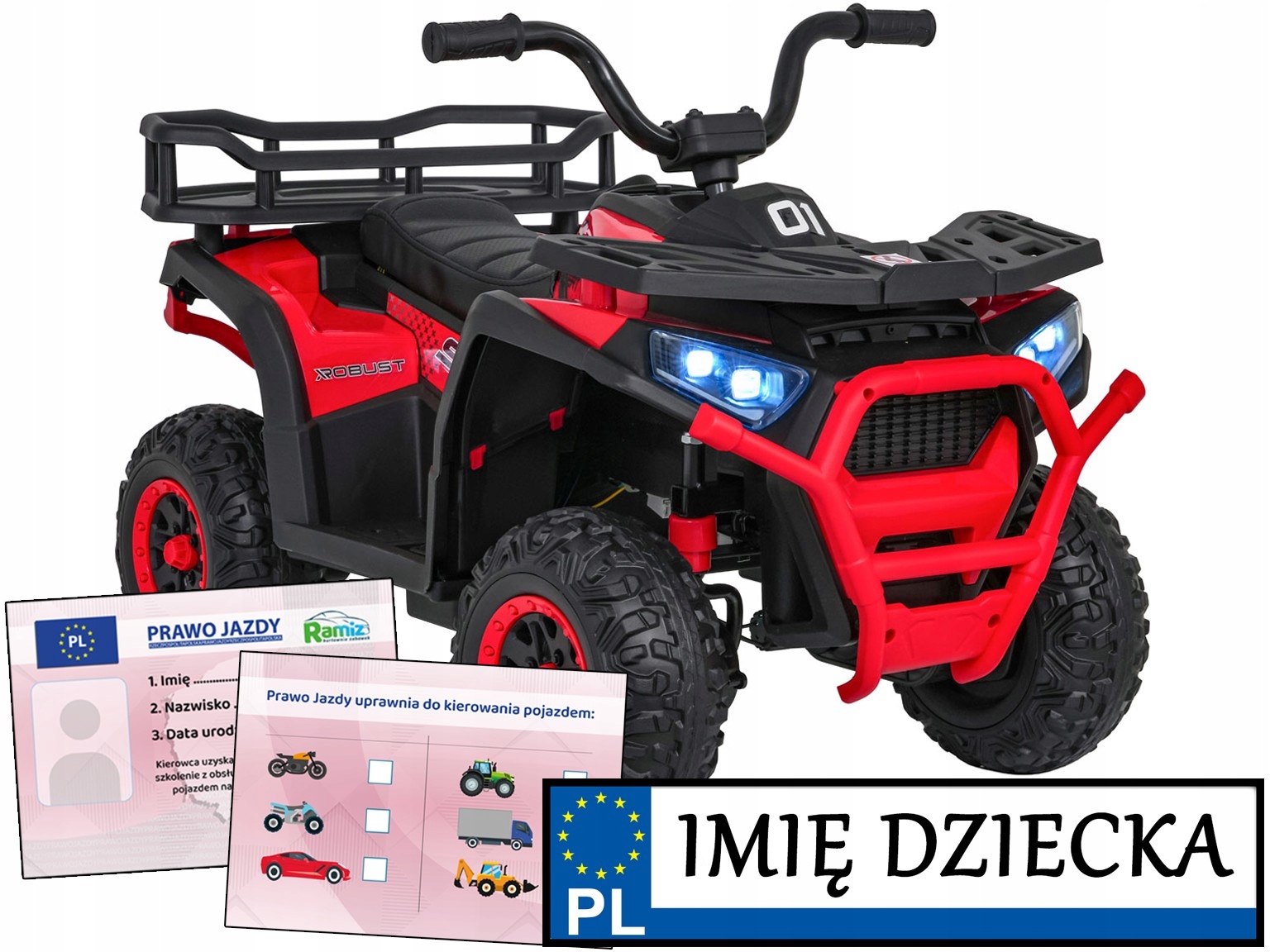 quad na akumulator Atv Robust 01 dla dzieci Pilot personalizowana tablica