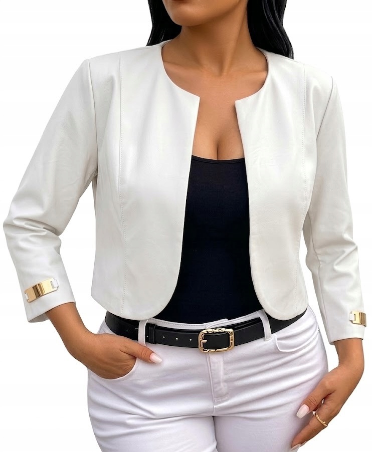 Bolerko białe eko skóra marynarka żakiet narzutka plus size wesele 40-L