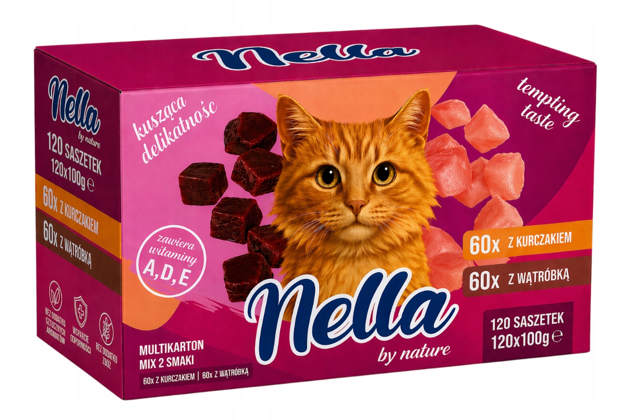Nella Mokré Krmivo Pro Kočky Set 120x100g Kapsička 60x Játra 60x Drůbež