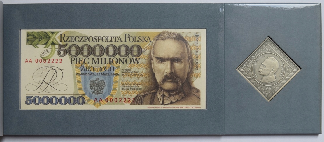 ZESTAW 80. ROCZNICA PRZEWROTU MAJOWEGO - BANKNOT 5000000 ZŁ 1995 AA0002222