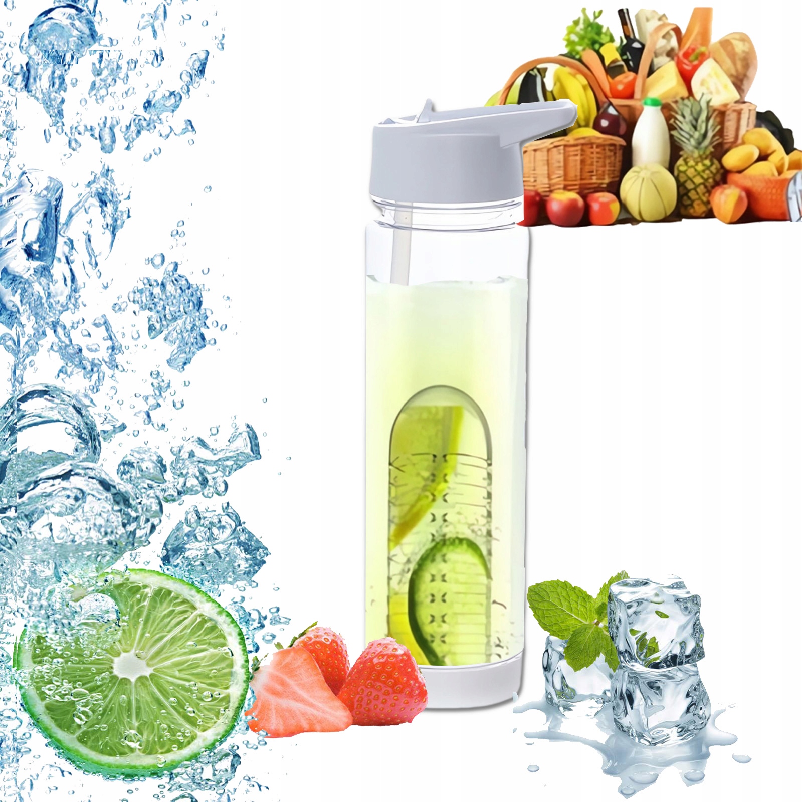 SZKLANA BUTELKA NA WODĘ SOK OWOCE LÓD 750ml SPORTOWA Z ETUI Model Prezenty