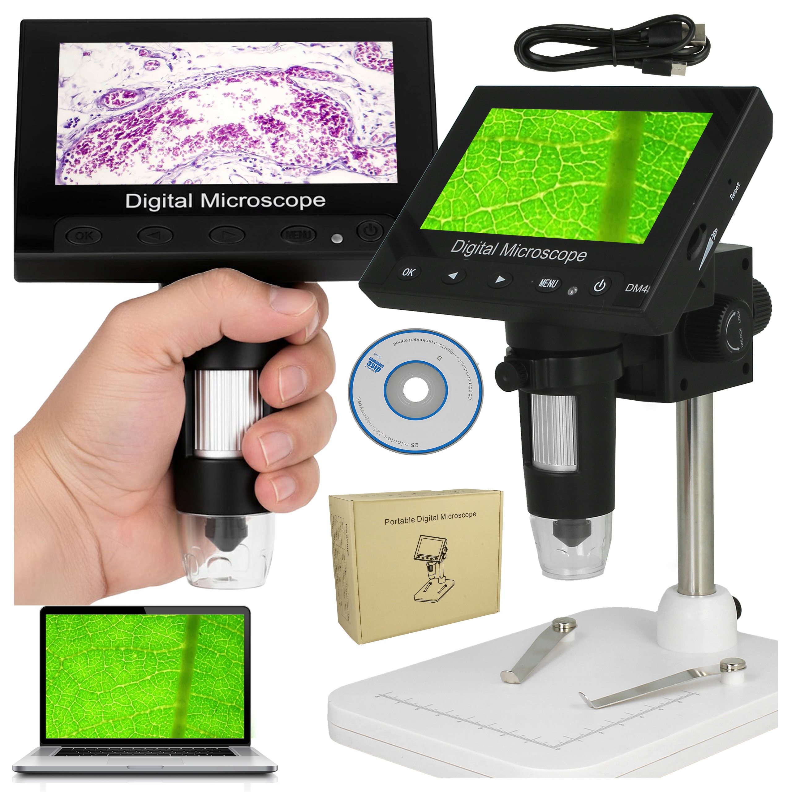 Digitální mikroskop Zvětšení x1000 Nastavitelný Usb Led Stativ Lupa LCD 4,3