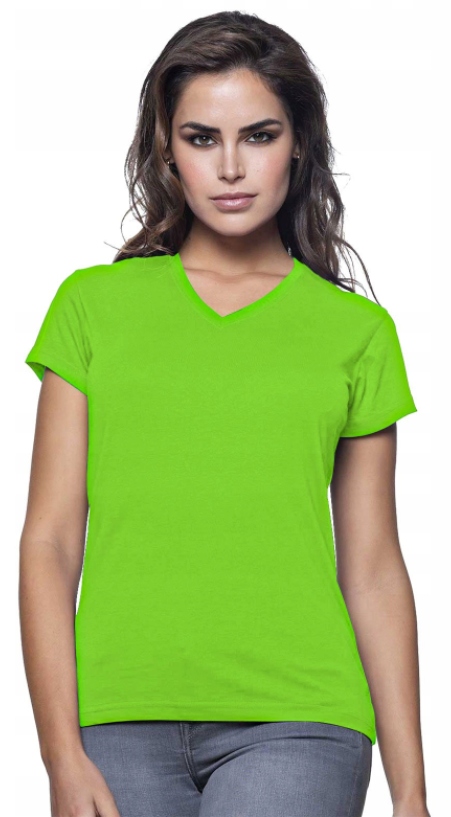 Bluzka dekolt w serek V-NECK 100% bawełna Lime M
