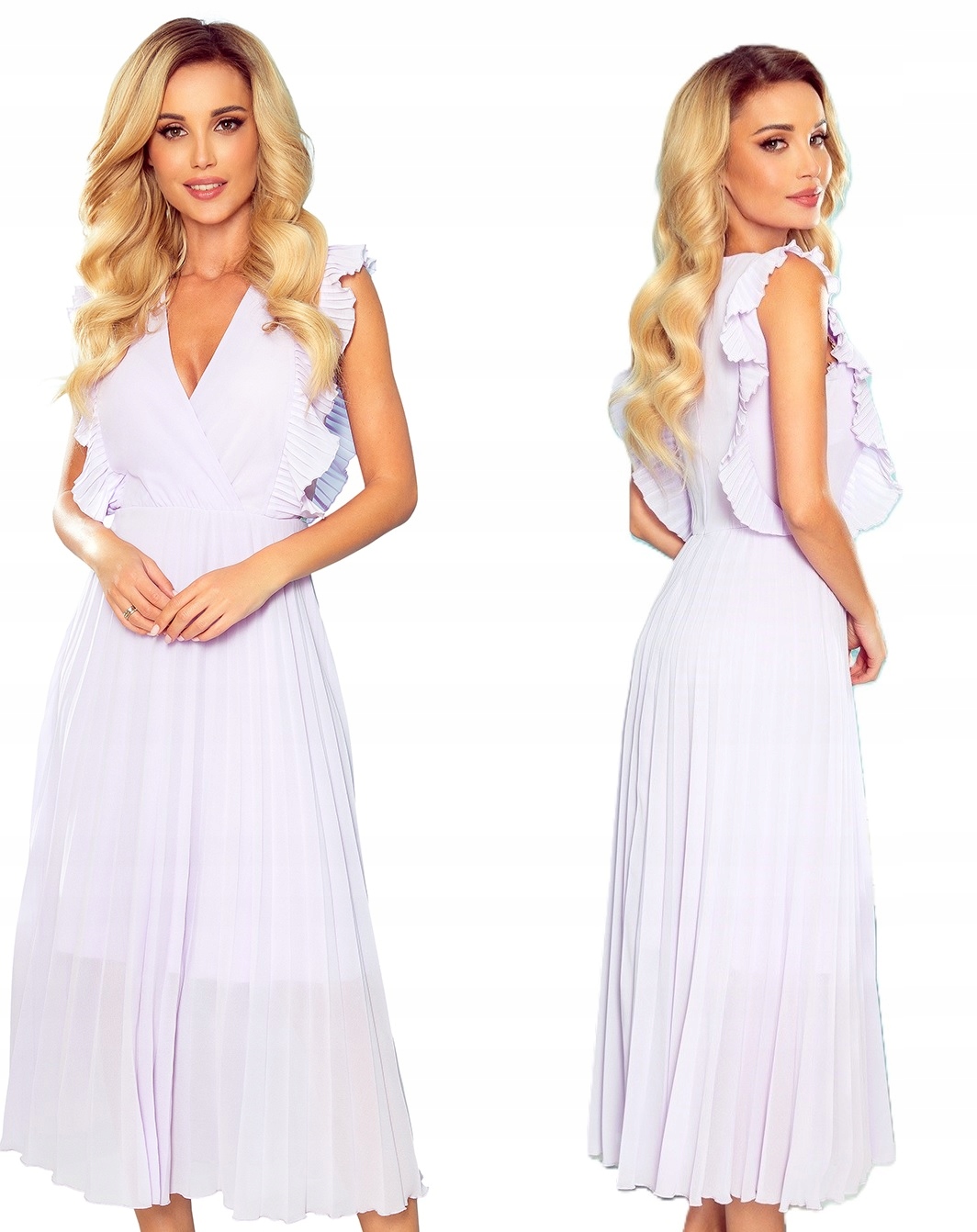 Plisované Šaty S Volánky Na Ramenou, Velký Výstřih, Vřes, Velikost XXL