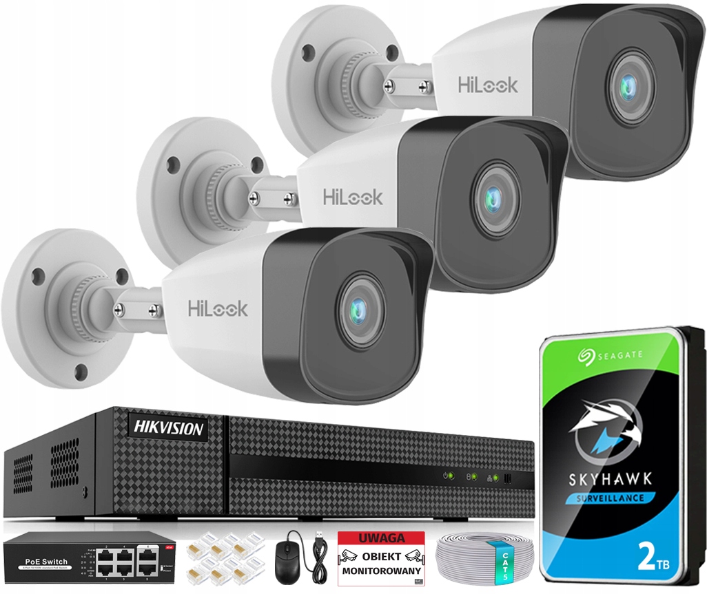 Sada na monitorovanie Ip 3x IPCAM-B5 Deň/Noc Ir 30 m PoE Aplikácia Detekcia