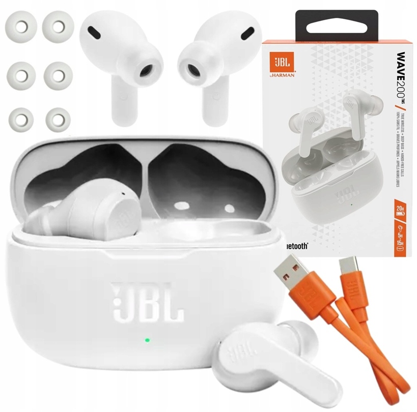 Jbl Wave 200 Tws Słuchawki Bezprzewodowe Bluetooth 5.0 Bass Douszne Białe