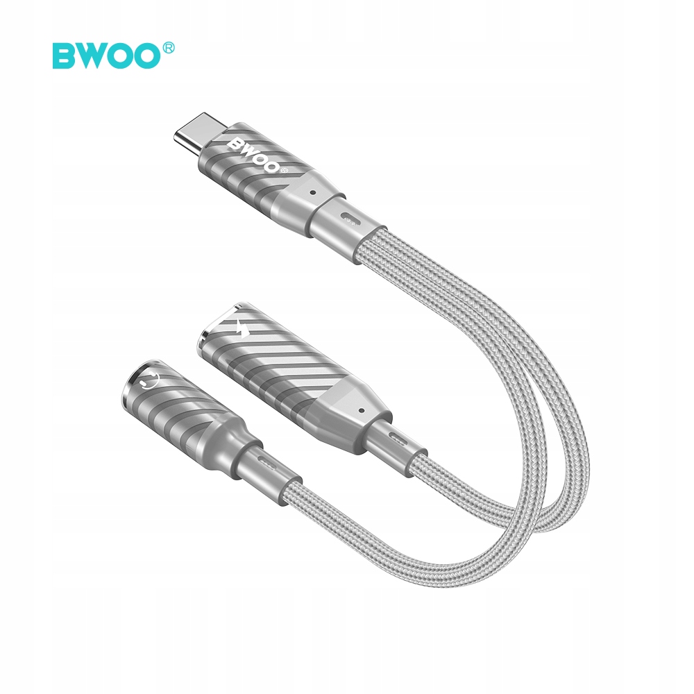 Bwoo Adapter 2W1 Usb-c Do Jack 35MM Usb-c Telefon Tablet Kompaktowy Szary