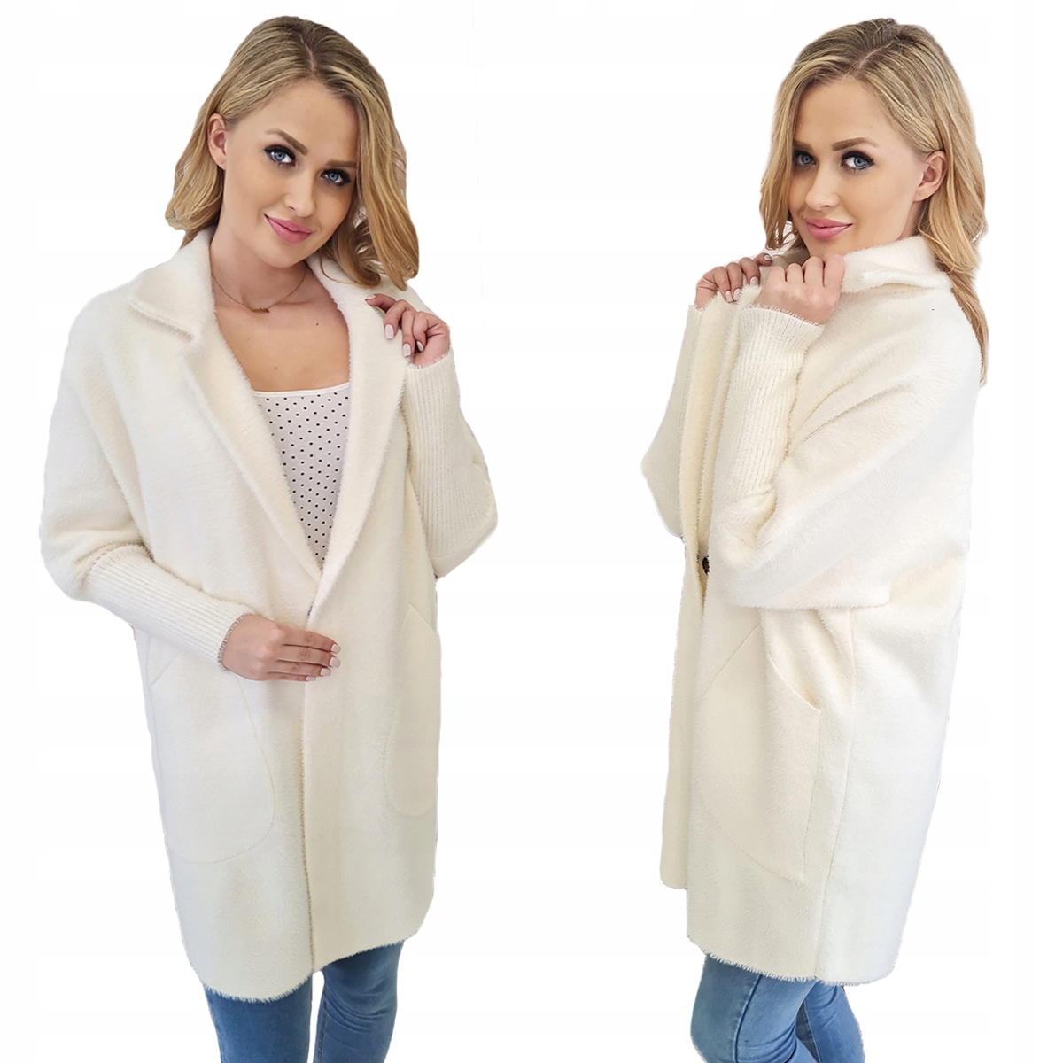 Płaszcz Klasyczny Z Alpaki Wełna Ecru