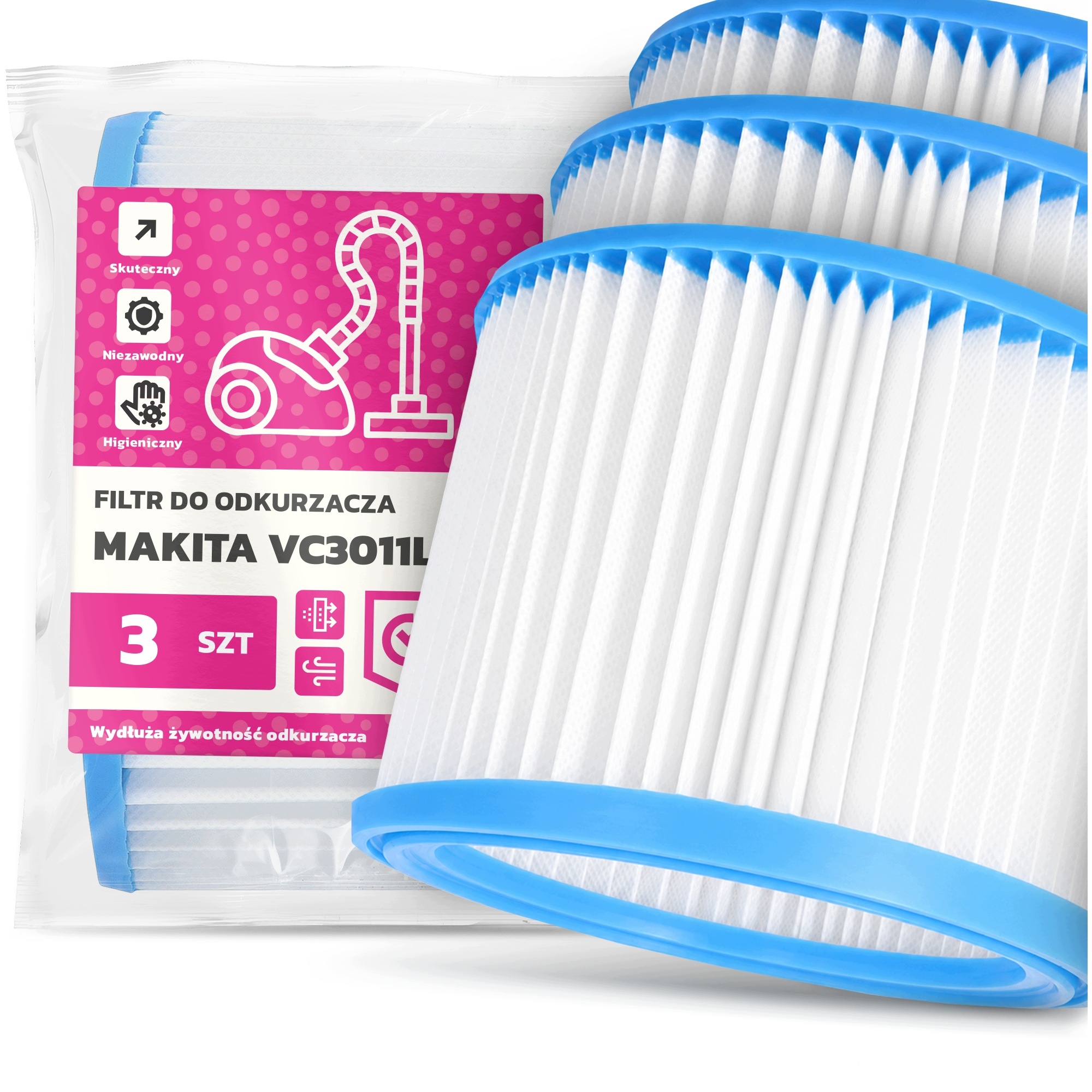 3x Vzduchový Filtr pro Vysavač Makita VC3011L Výkonný náhradní filtr