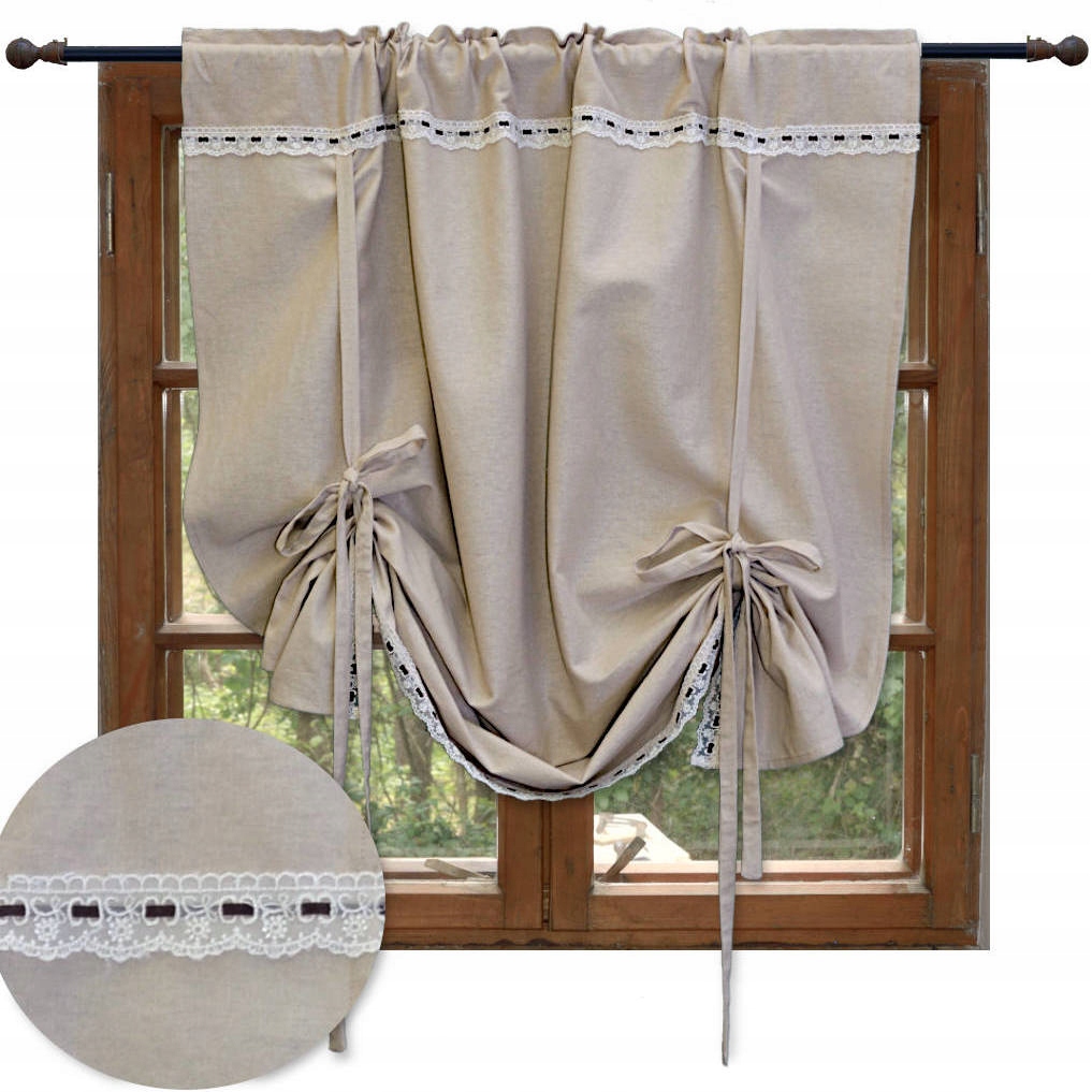 Závist závěs lněná s krajkou béžová Shabby Chic 60 x 100 cm