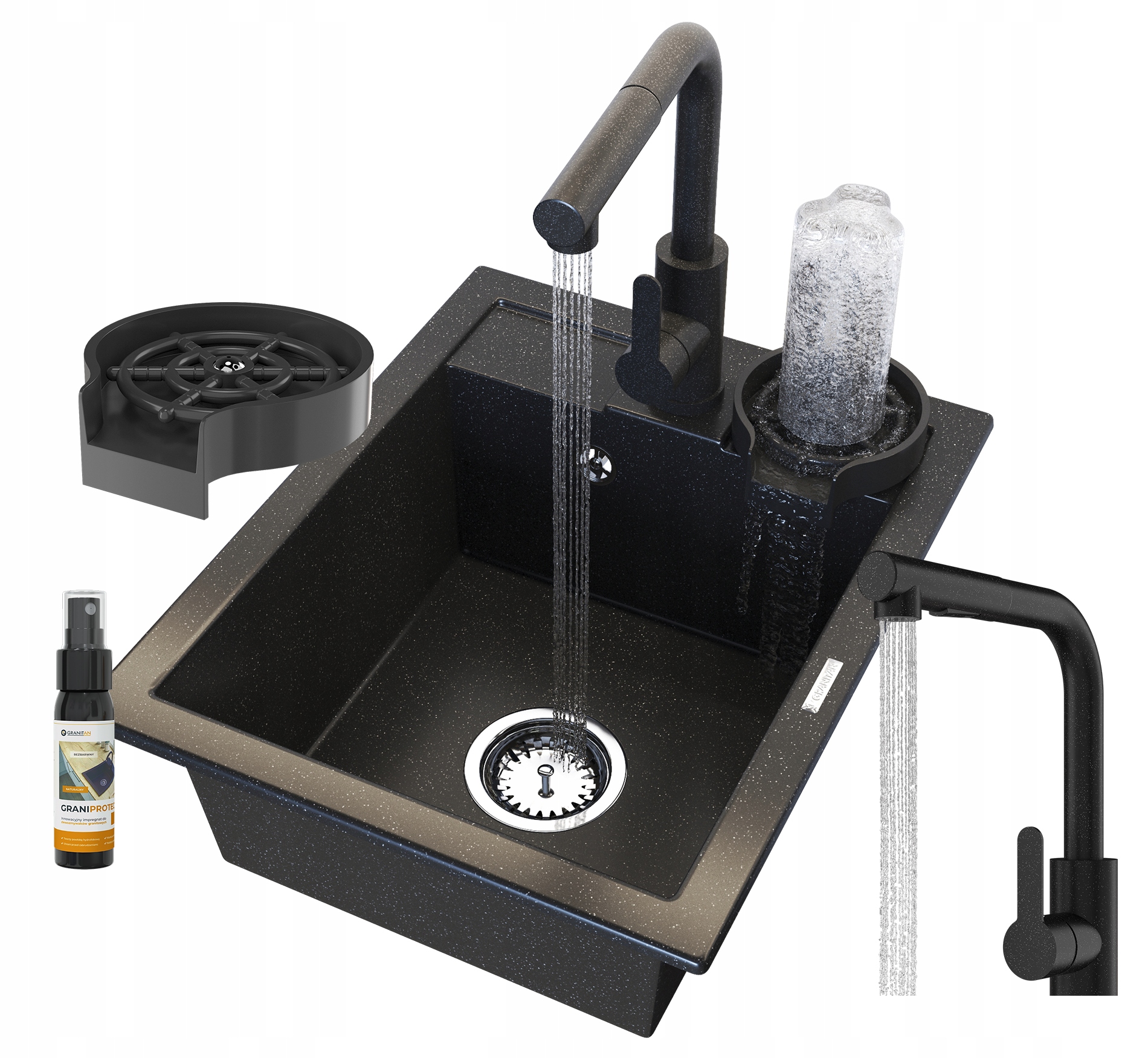 Granitový Dřez Černý Baterie Kuchyňská Baterie Myčka Sifon Sada Nejlepší