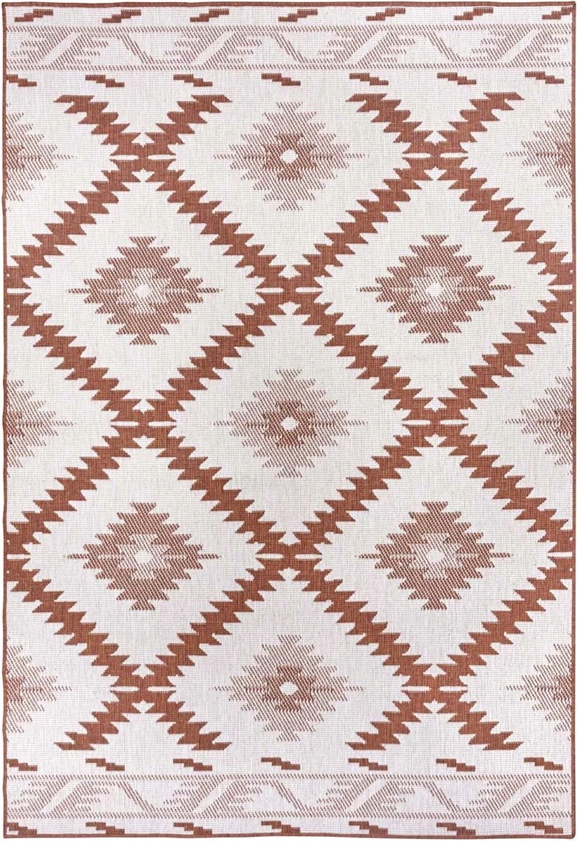 Koberec na terasu 120x170, hnedo krémový, obojstranný, plocho tkaný, šnúrkový