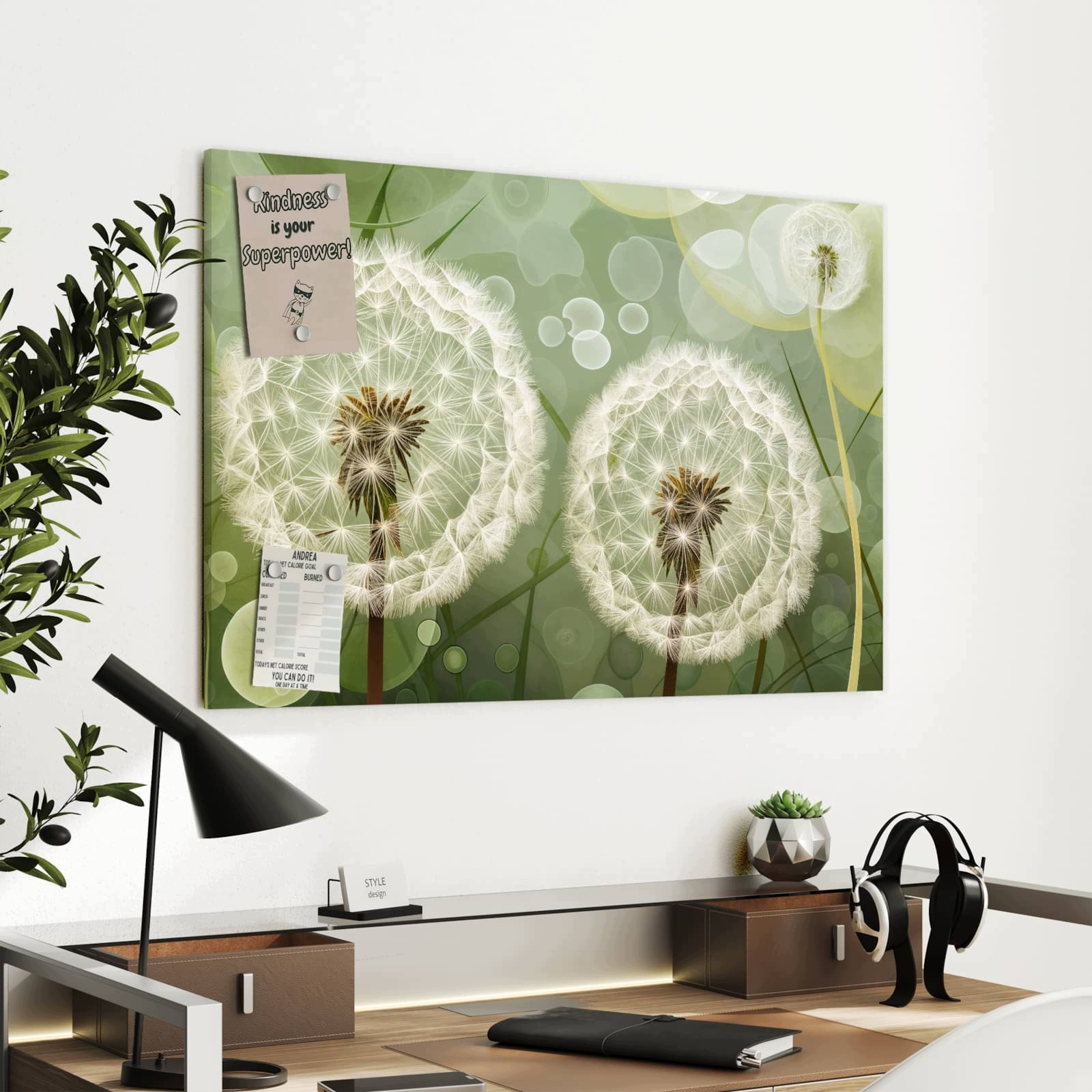 Magnetická tabule Jemné Květiny pampelišky 90 × 60 cm