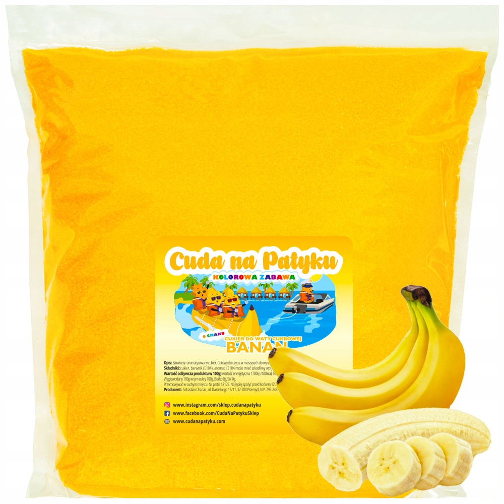

5kg Cukier do waty cukrowej kolorowy Banan