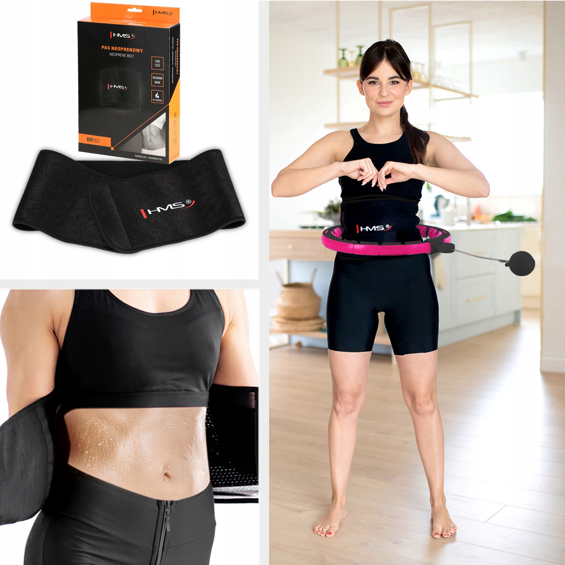 ZESTAW HULA HOP MAGNETYCZNY HHM16 HMS + PAS BR163 KOŁO TRENING ODCHUDZANIE Kod producenta 17-44-653