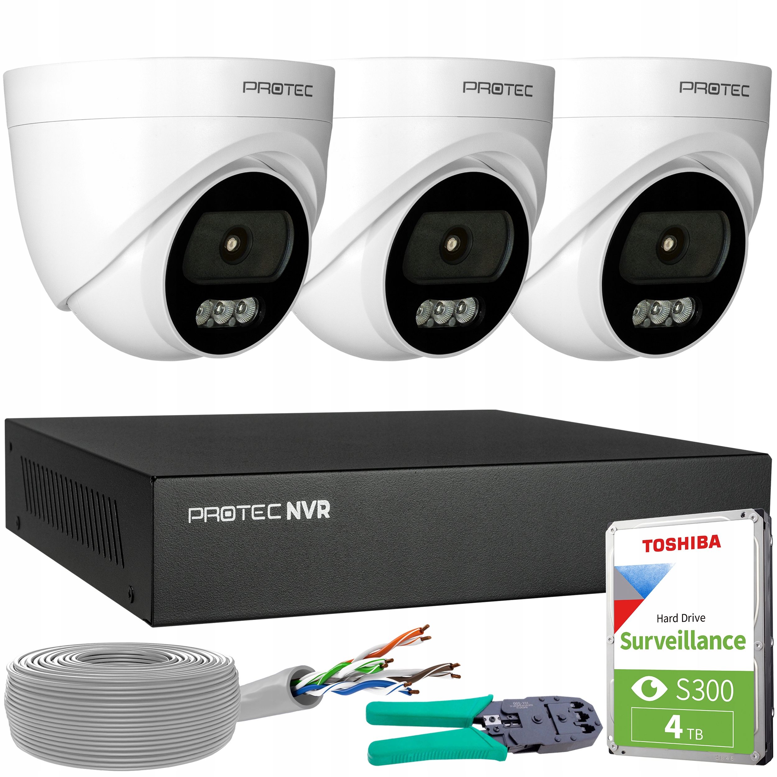 Monitorování 3 Ip kamery 4MPX 2K Poe Kopulový vnitřní mikrofon Hdd 4TB