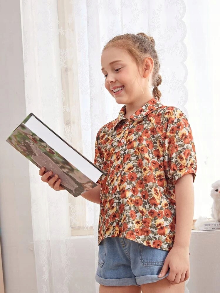 SHEIN KREMOWA KOSZULA FLORAL PRINT (9-10L) Cechy dodatkowe brak