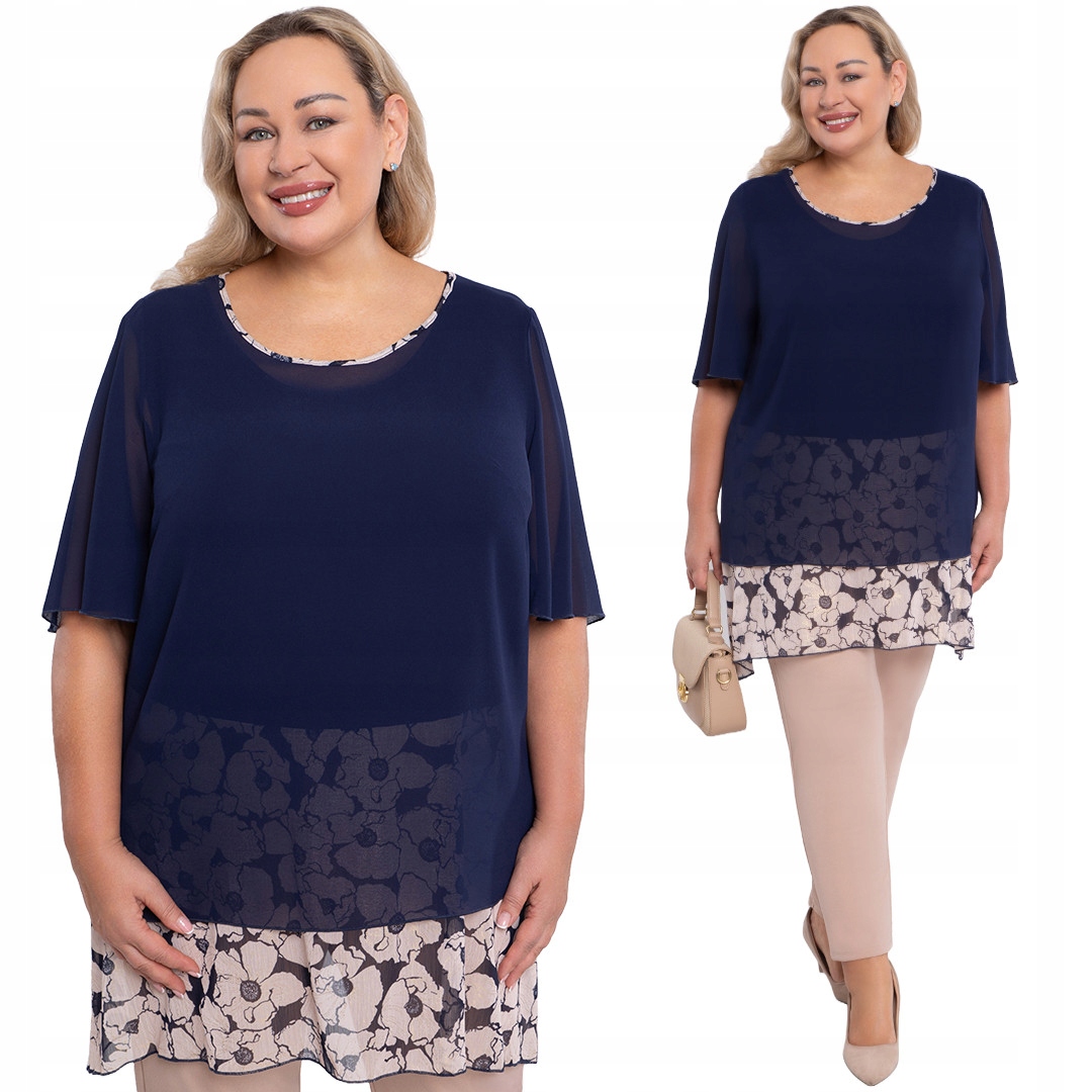 Tmavě modrá tunika s béžovými květy 58