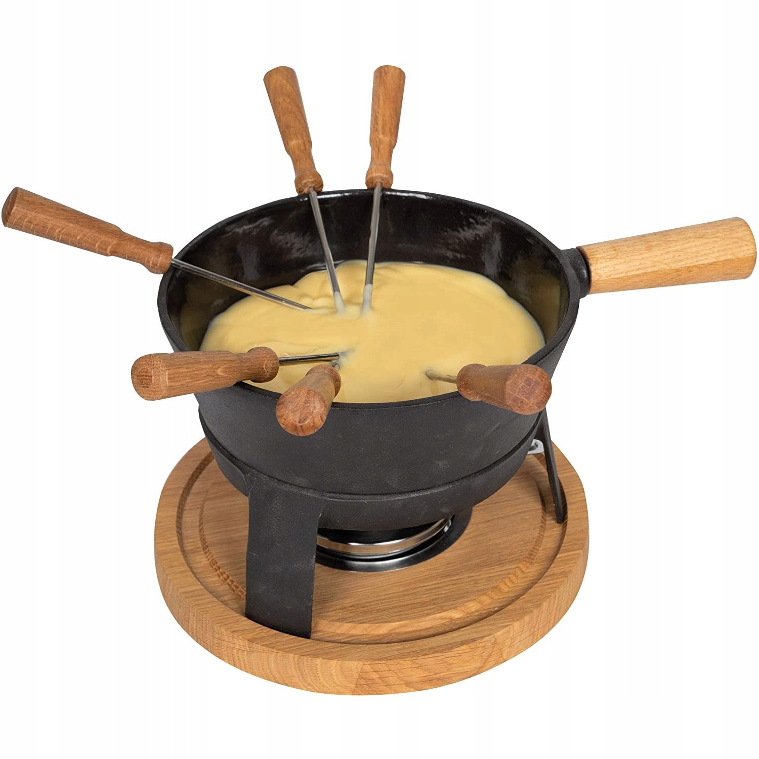 Železná litinová sada na fondue Boska Pro černá 1,8 l, indukce, s dubovým dřevem