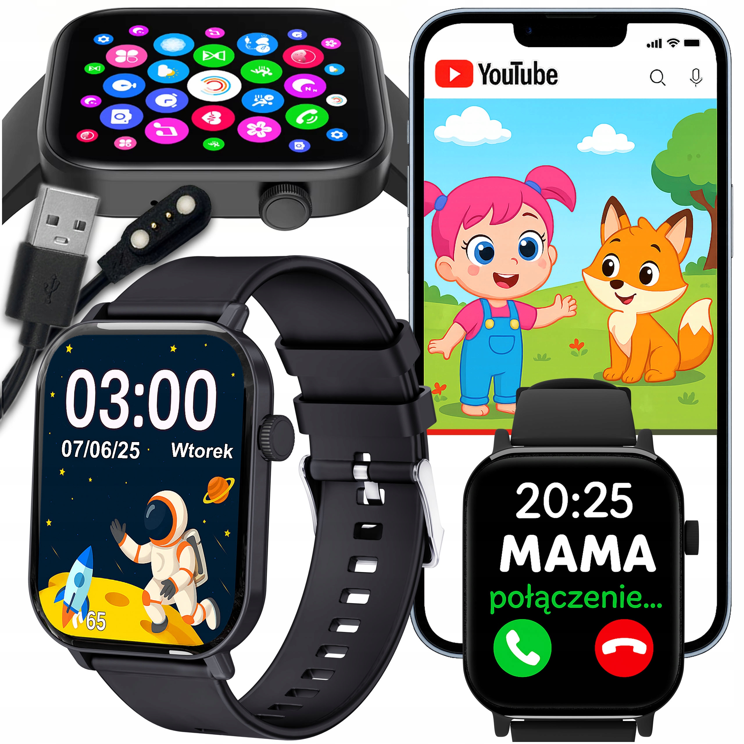 Chytré Hodinky Hodinky Pro Děti A Děti Telefon Sms IP68 Bluetooth Černé