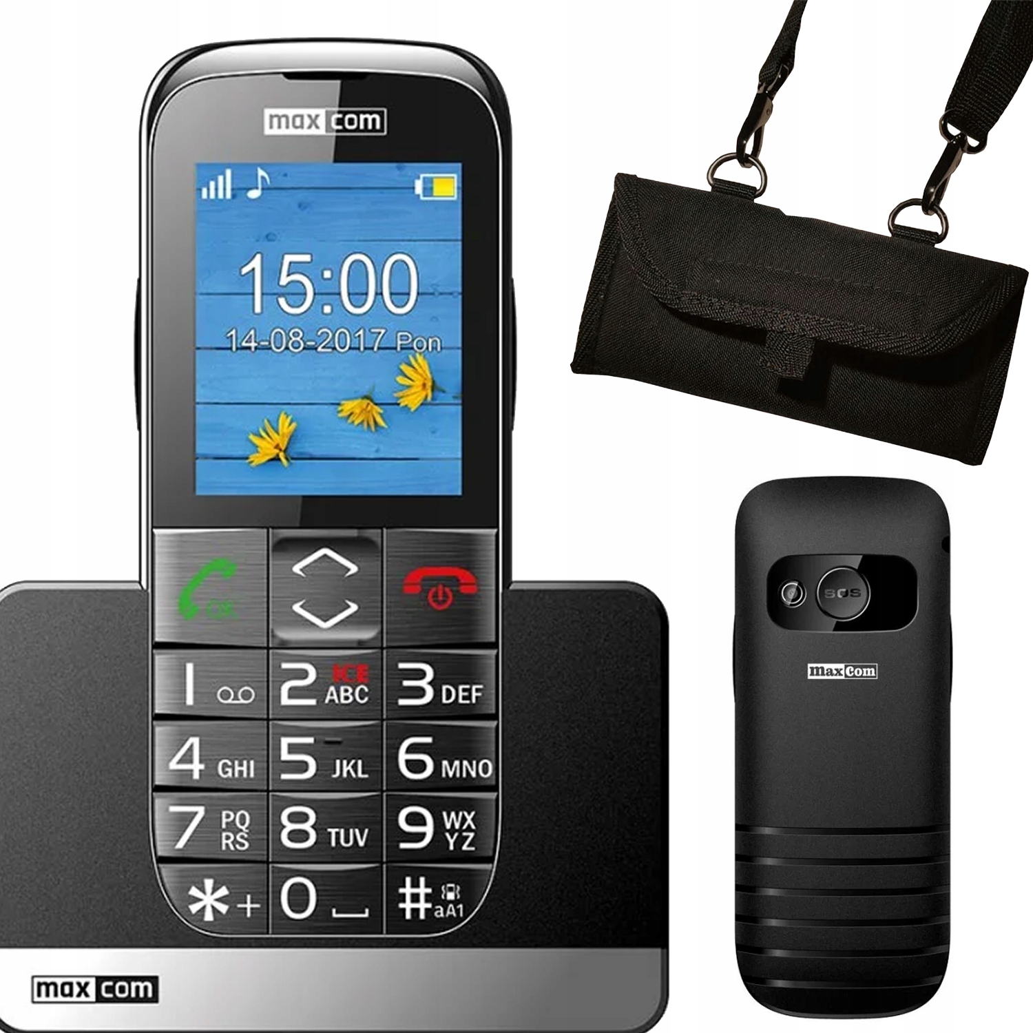 NOWY TELEFON DLA SENIORA MAXCOM MM720 DUŻE KLAWISZE CZCIONKA SOS +POKROWIEC