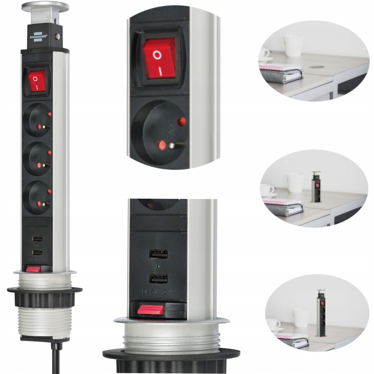 Gniazdo Meblowe Wpuszczane W Blat Nablatowe 2 x Usb 3G Przewód 2M Do Biura