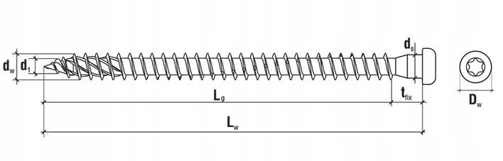 WKRĘTY CIESIELSKIE DO ŁĄCZNIKÓW 5x50 TORX 250szt Długość całkowita 50 mm