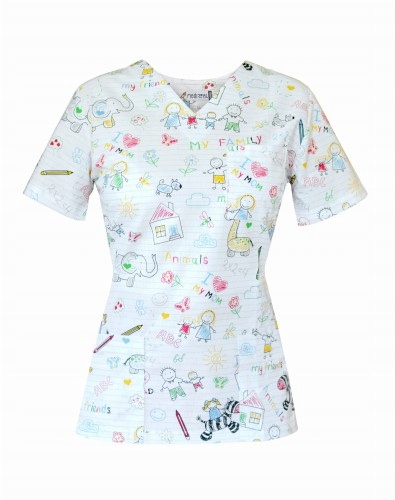 Bluza medyczna damska Papilio wiązana z tyłu wzór zeszyt XL