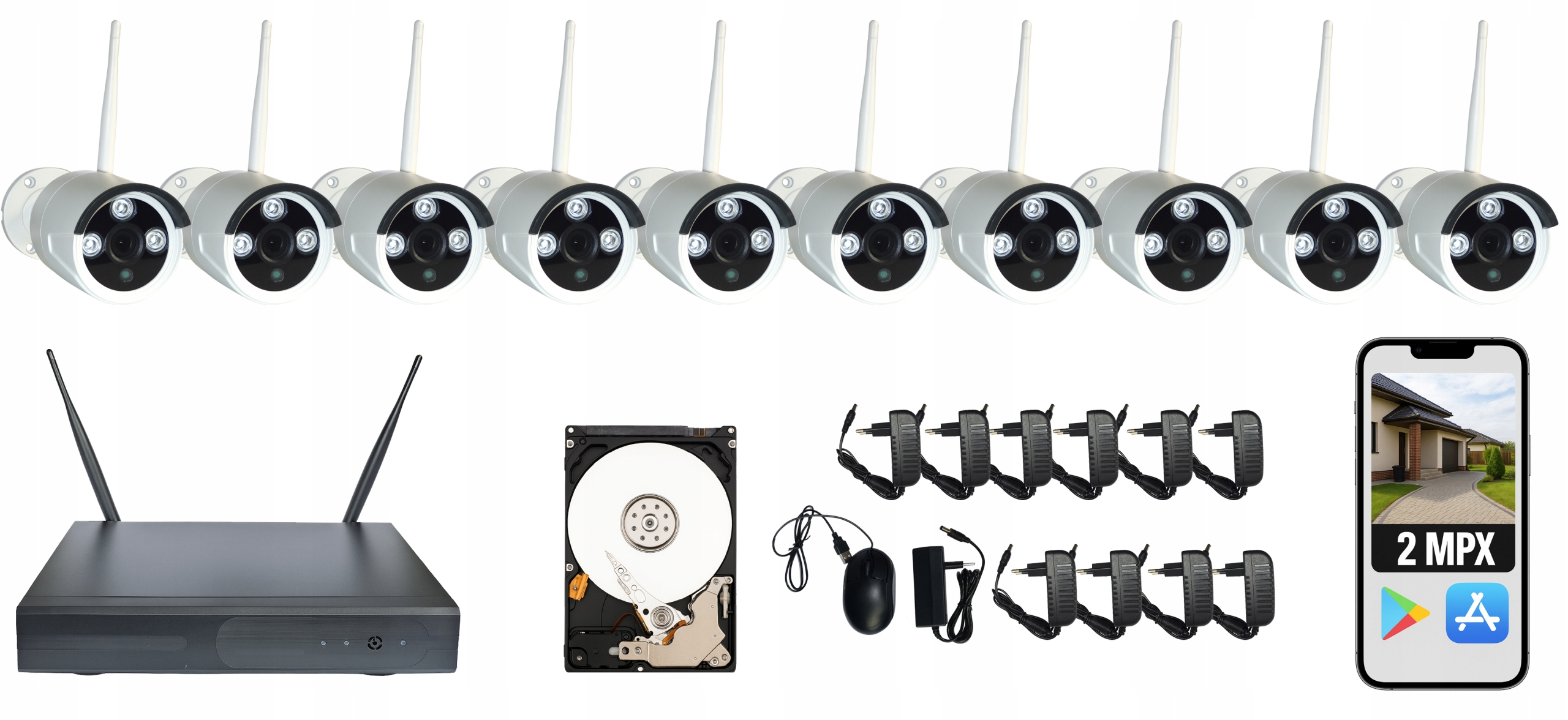 10 kamer Zewnętrznych bezprzewodowych Monitoring WiFi do Domu Firmy Full Hd