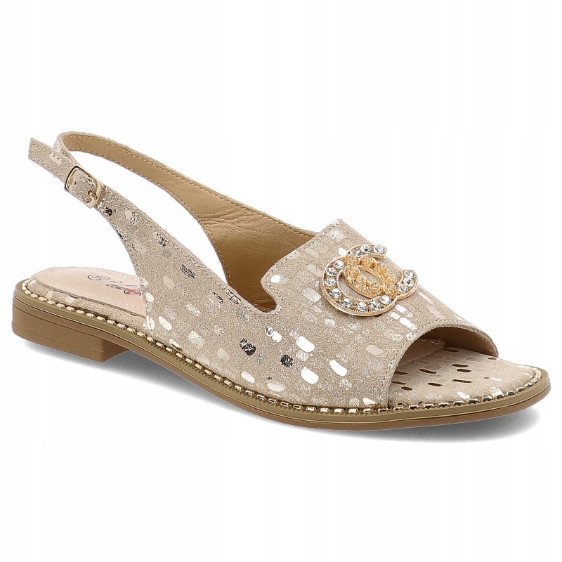 Zlaté sandály S.Barski Módní dámská obuv s broží