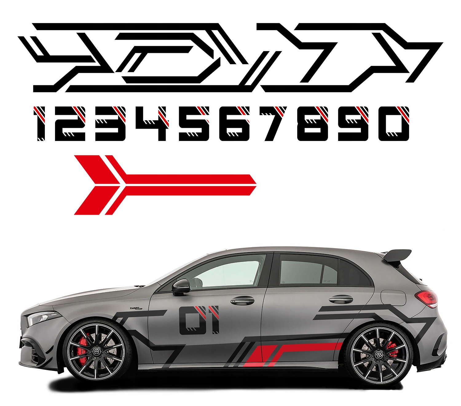 2x Nálepka Grafika na auto Motív Abstrakcia Pásky Cyfry 44x500