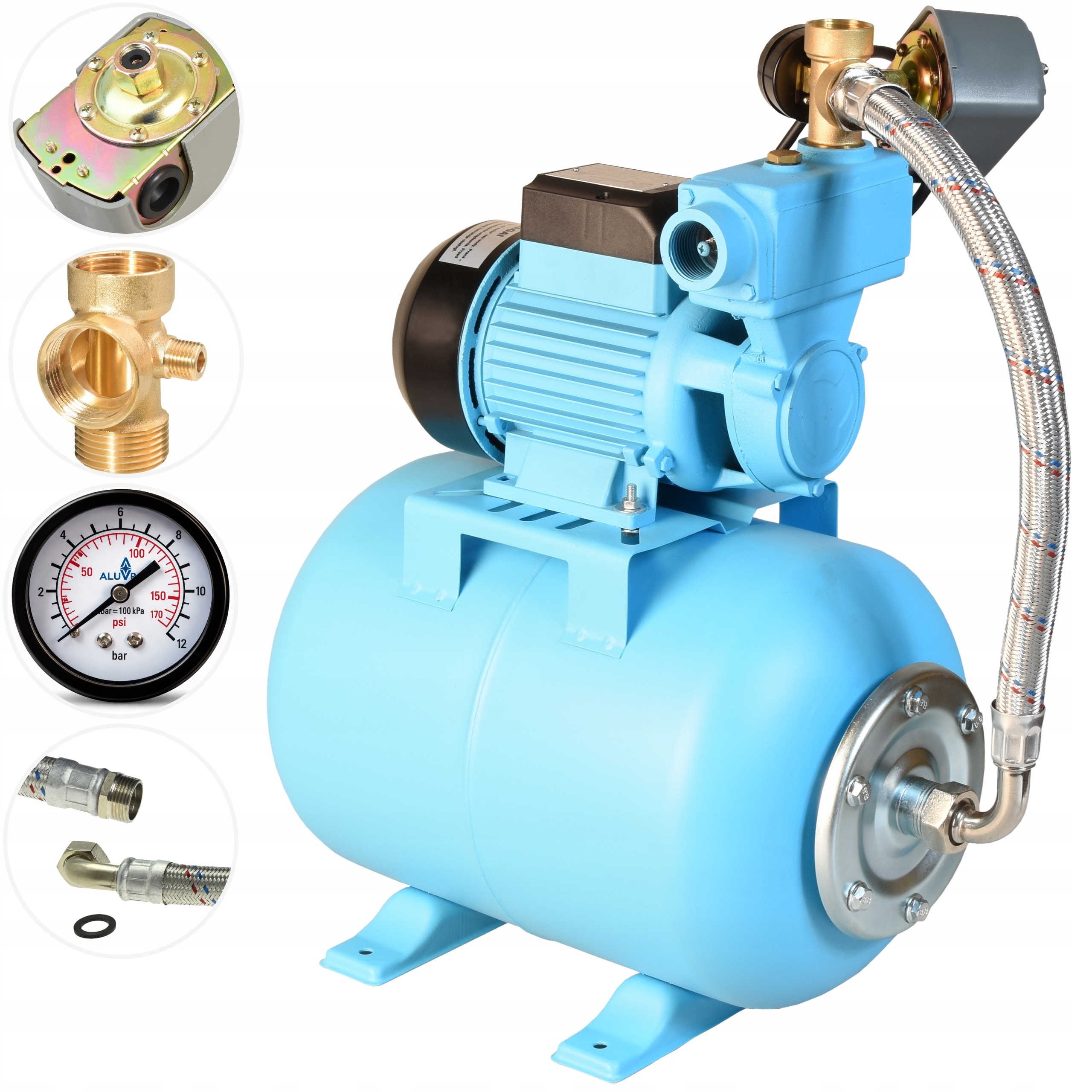 Hydrofor Na Vodu Hydroforová Pumpa 750W 50L/MIN Nádrž 24L Kompletní Sada