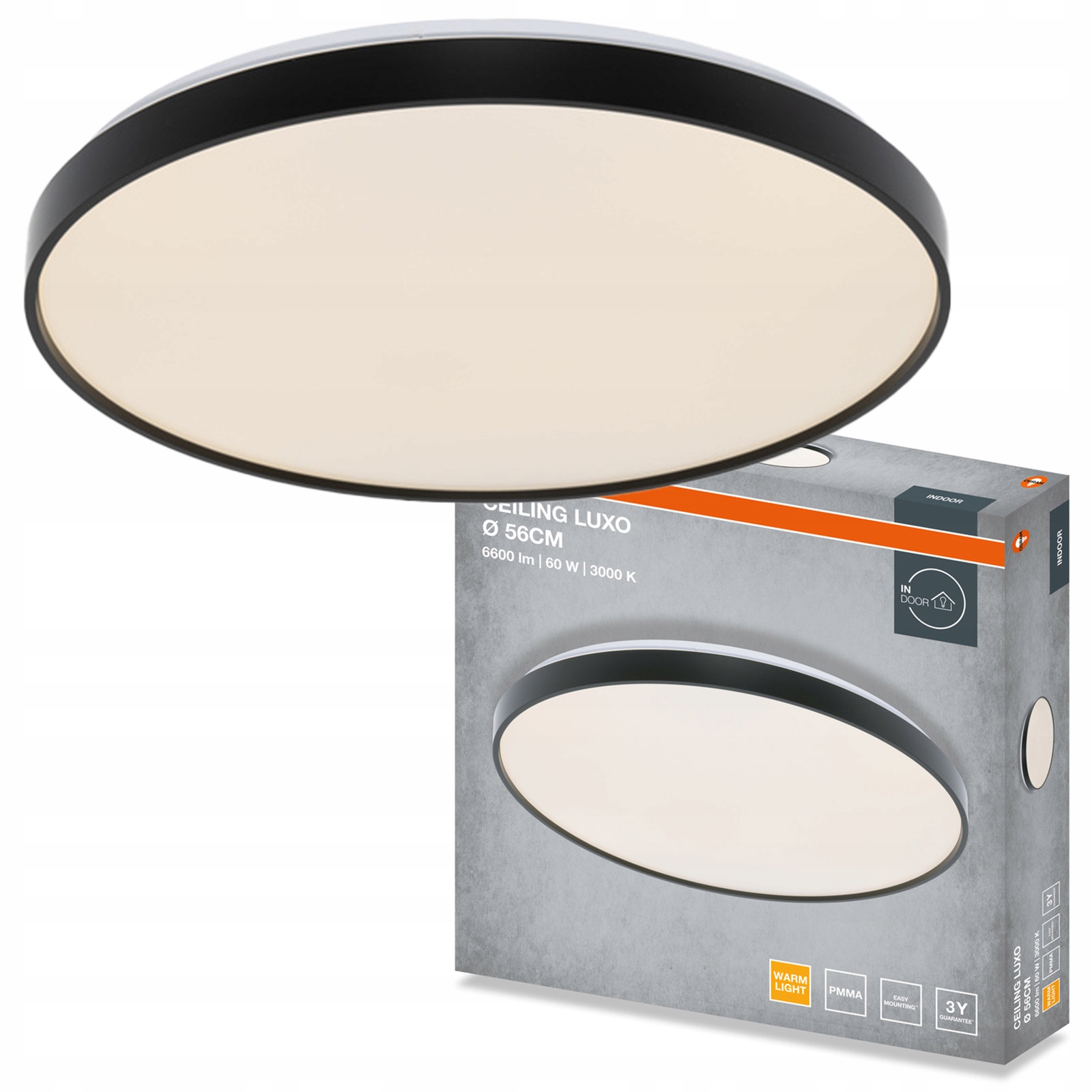 Stropní Svítidlo Led nástěnné svítidlo 60W 3300lm 3000K Kulatý černé Luxo Osram