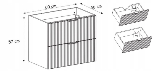 Zestaw Mebli Łazienkowych 60 z Umywalką Kaszmirowy RYFLOWANE fronty MDF Liczba drzwi bez drzwi