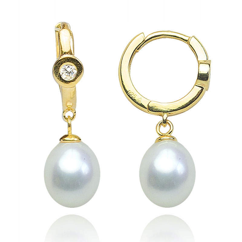Zlaté Náušnice S Perlou Stříbro 925