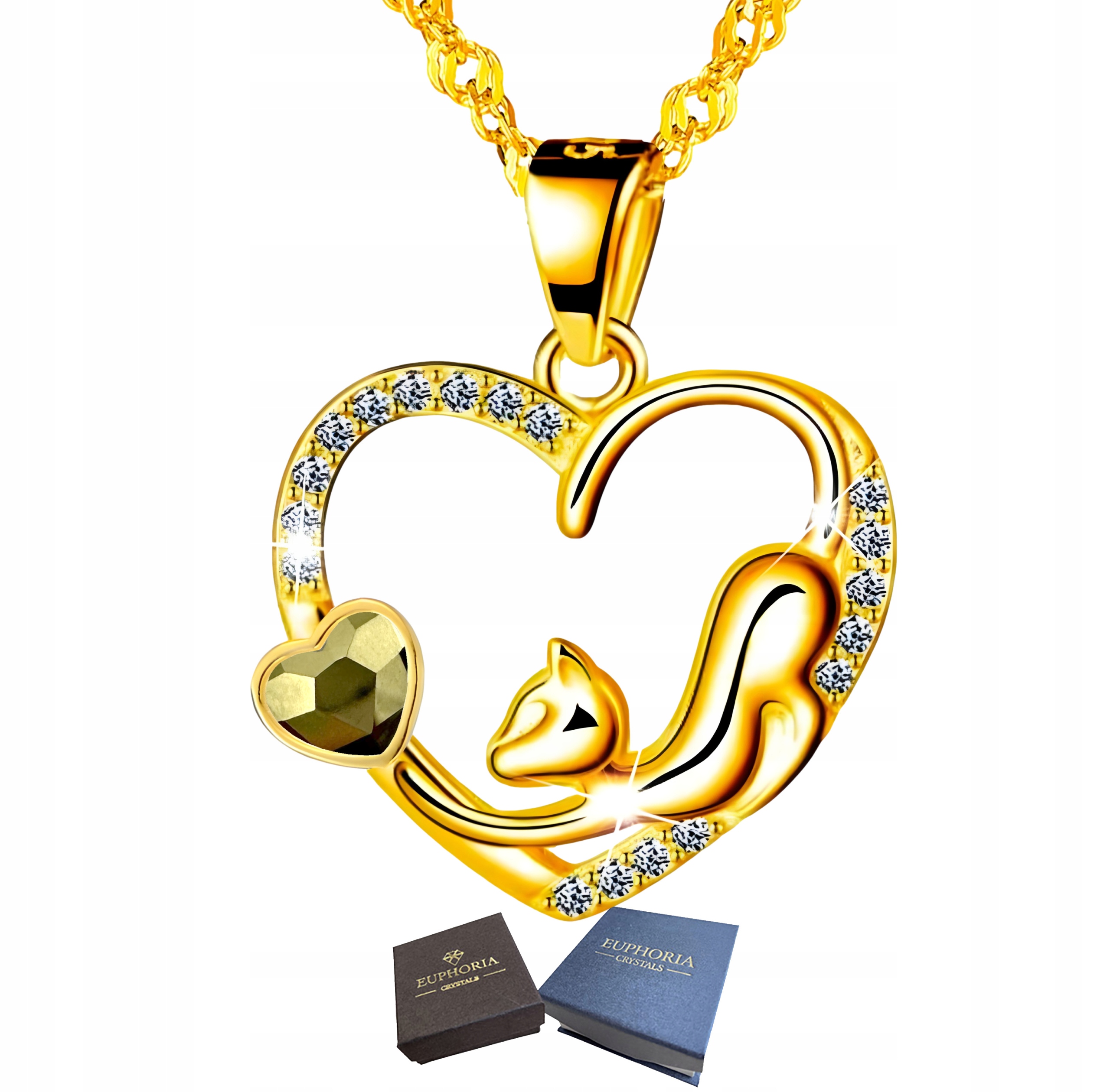 Zlatý náhrdelník Stříbro 925 Srdce s kočkou a zirkony Celebrita Pozlacený