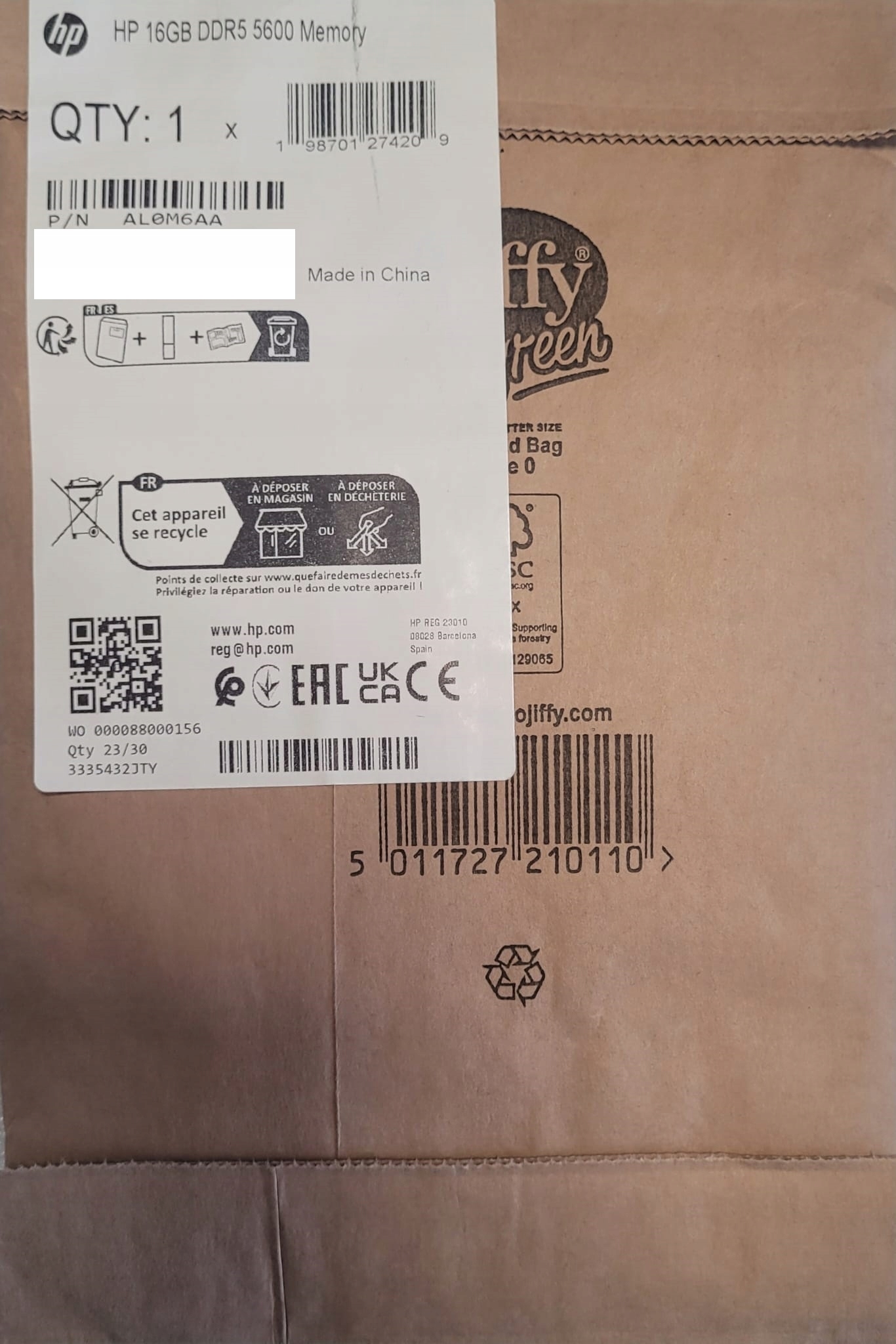 Oryginalna Pamięć Ram Hp DDR5 16GB 5600MT/s AL0M6AA Sodimm