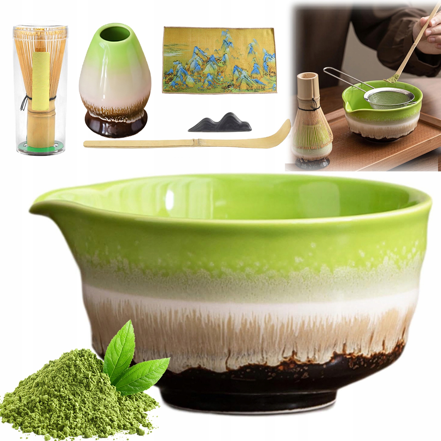 Levně Exkluzivní sada Matcha s keramickou mísou a metličkou pro domácí použití