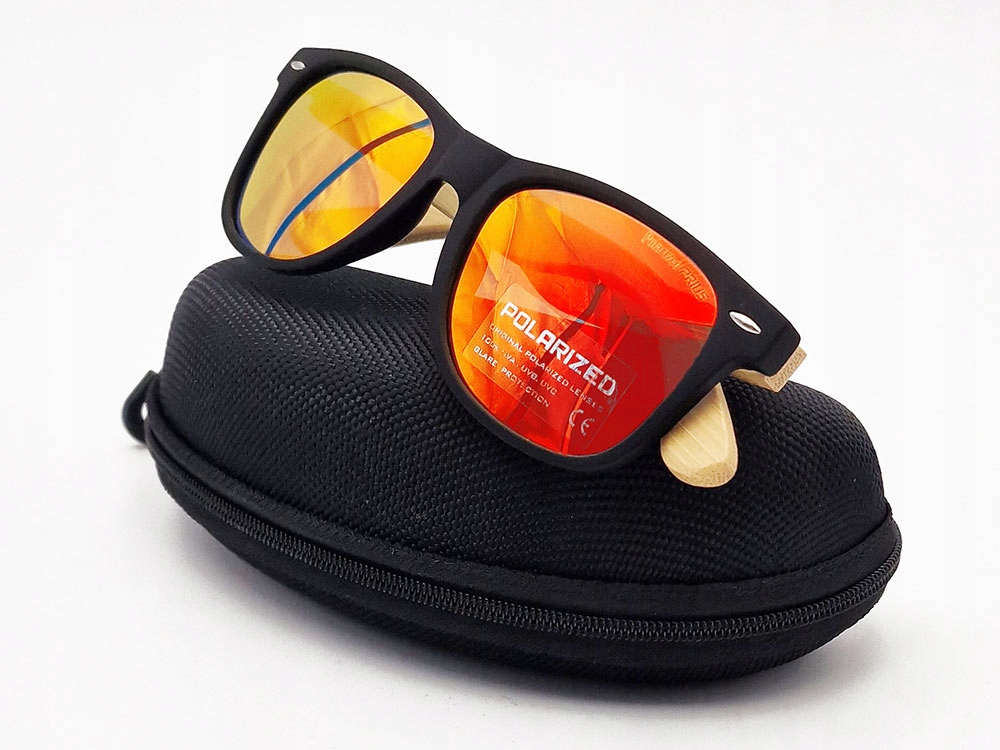 OKULARY DREWNIANE BAMBUSOWE POLARYZACYJNE LUSTRZANKI ETUI UV400 Płeć uniseks