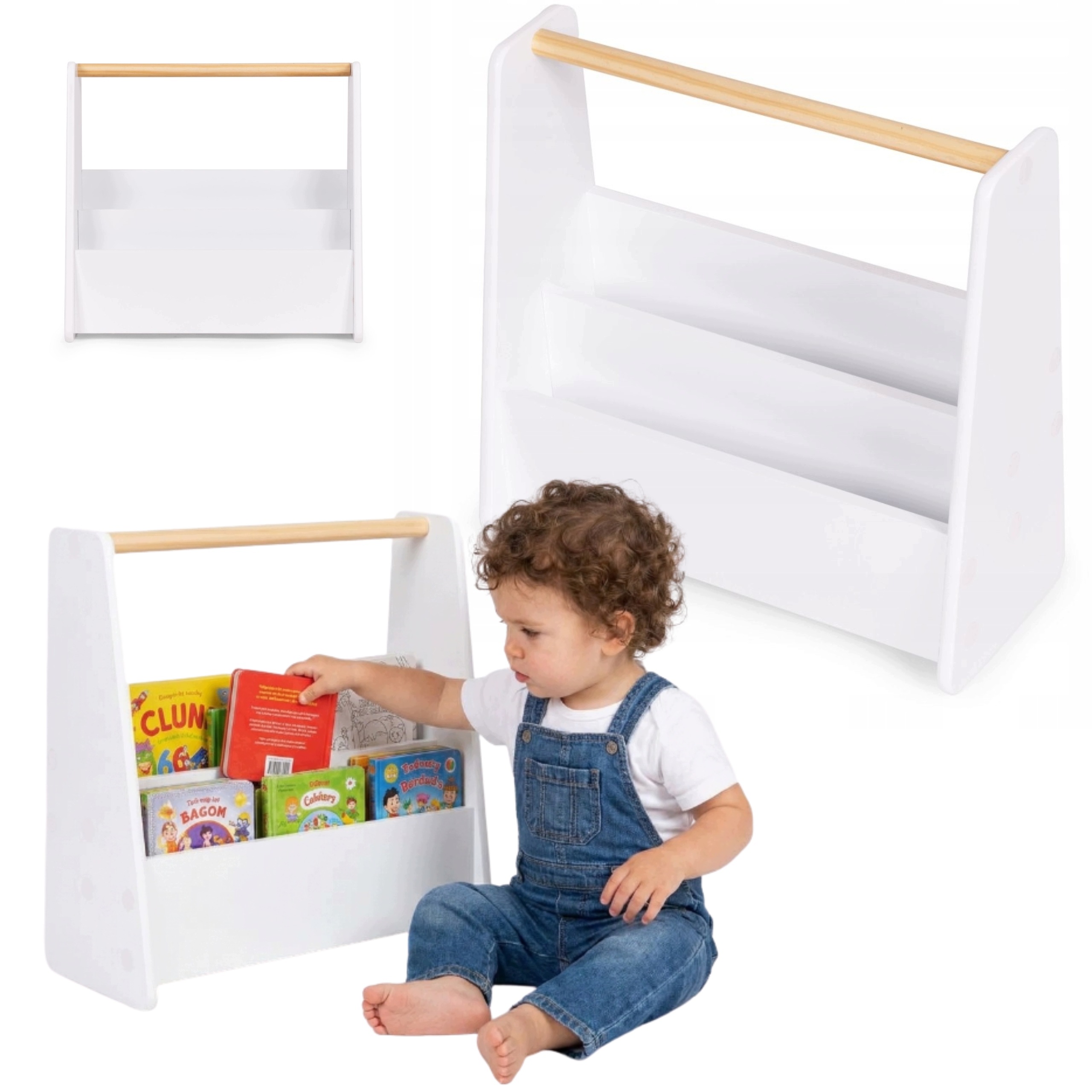 Biblioteczka Dziecięca Montessori Regał Na Książki Zabawki Organizer Biały