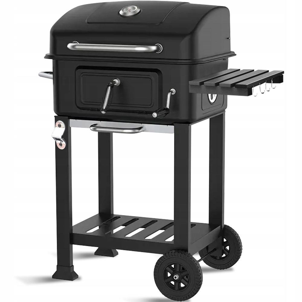 DUŻY GRILL WĘGLOWY OGRODOWY REGULOWANY Z POKRYWĄ ŻELIWNY RUSZT TERMOMETR Typ przenośny