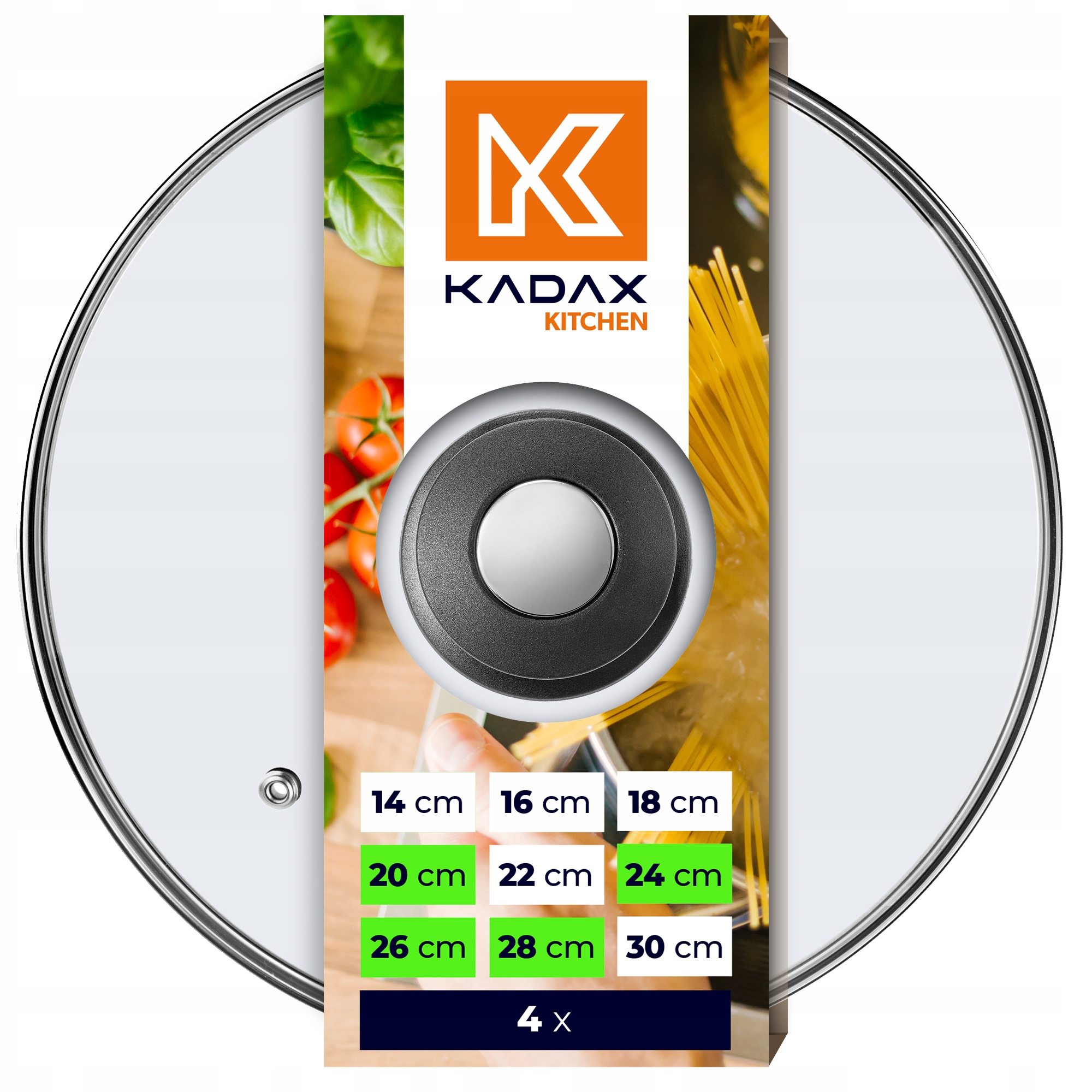 Skleněná Poklice Sada Poklic 20/24/26/28 cm